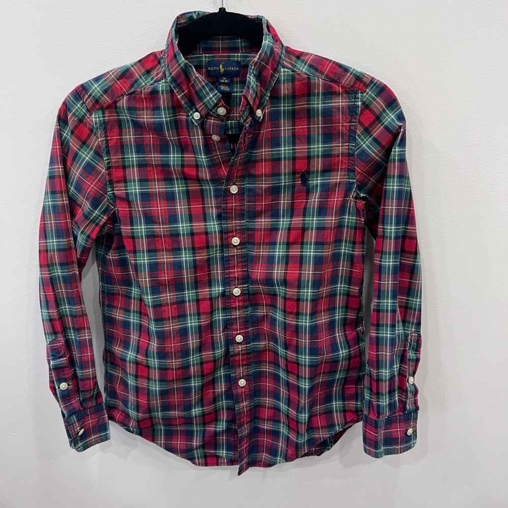 Boys Youth Plaid Ralph Lauren Button up Shirt - Red and Green